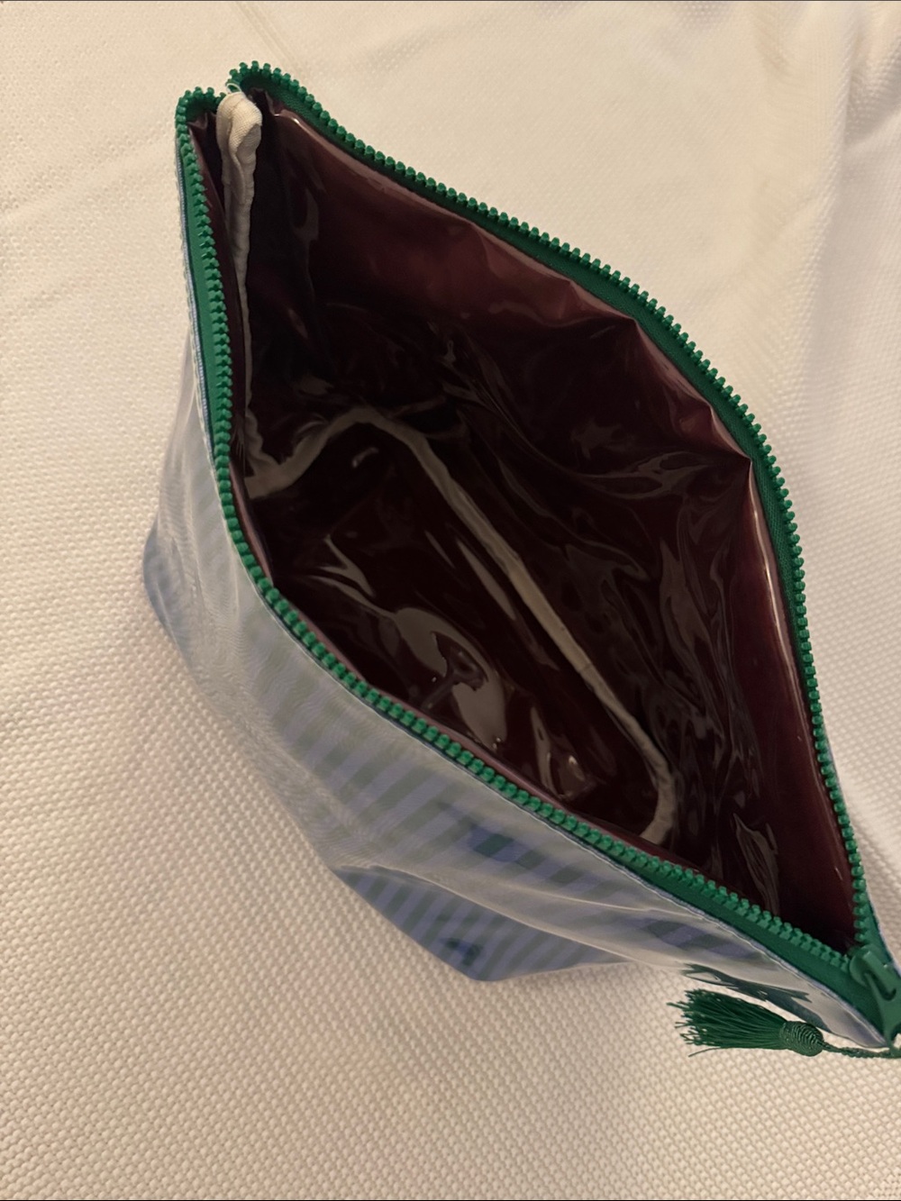 Striped Cosmetic Pouch with Green Zipper